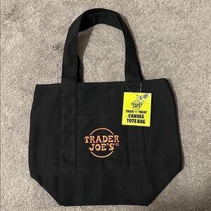 NWT Trader Joe's Black Canvas Mini Tote Bag - Halloween Trick-or-Treat